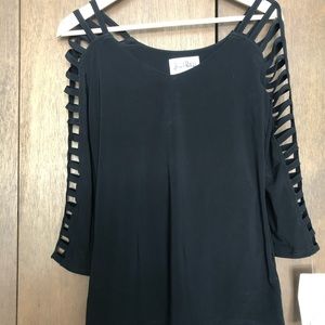 Joseph Ribkoff black shirt with caged sleeves